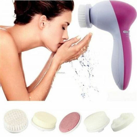 5 In 1 Multifunction Electric Face Facial Cleansing Cleanser Brush Massager Tool White And Pink