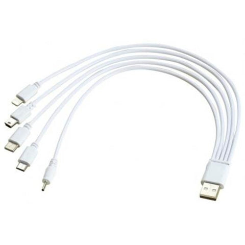 5 In 1 Usb Charging Cable For Micro / 8 Pin Type Mini Dc 2.0Mm Port White