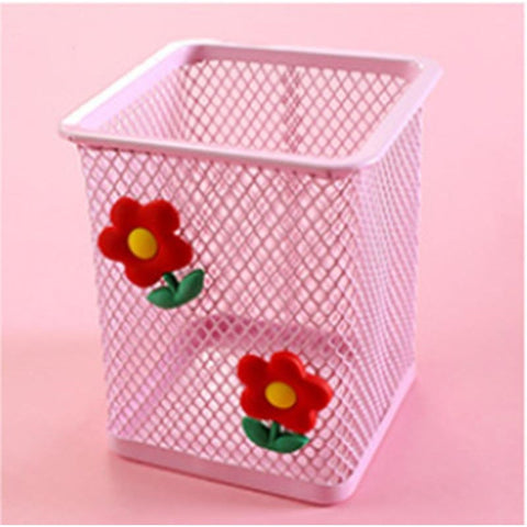 5Pcs Pink Metal Pen Holder Organizer Cosmetic Square Pencil Stand Holders