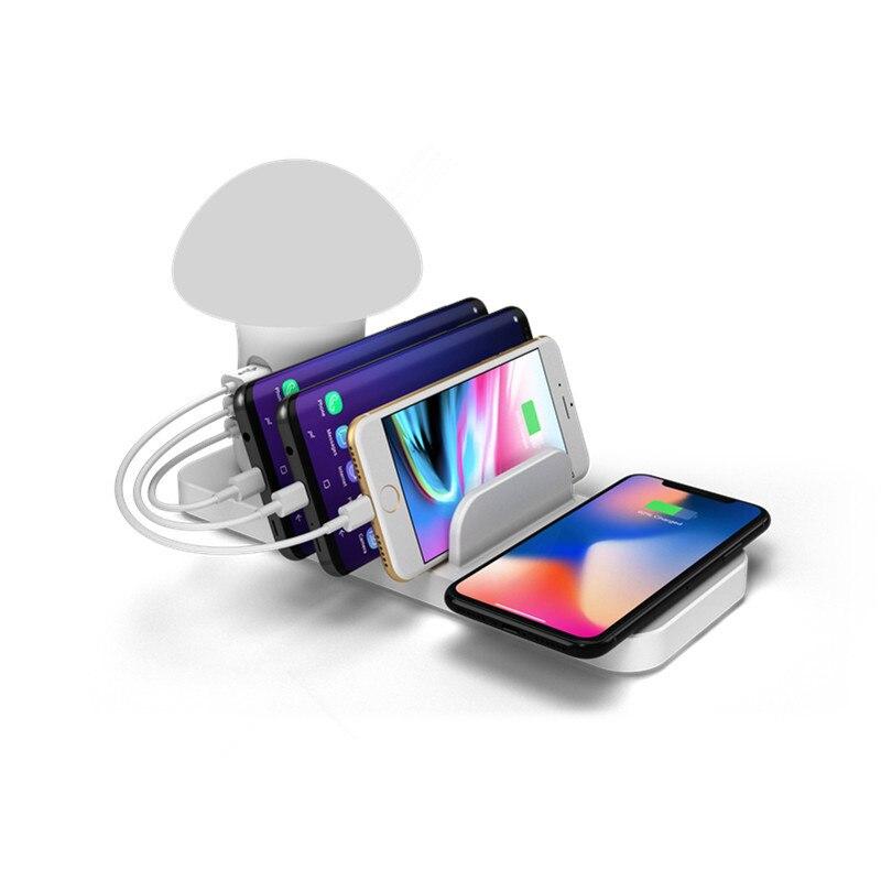 5 Port Multi Usb Smart Charging Station Mushroom Lamp Charger Stand For Iphone Ipad Lamps