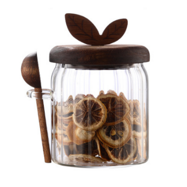 500Ml Premium Borosilicate Glass Storage Jar With Acacia Wood Lid & Integrated Spoon Airtight Moisture Proof Kitchen Canister For Tea Coffee And Spice