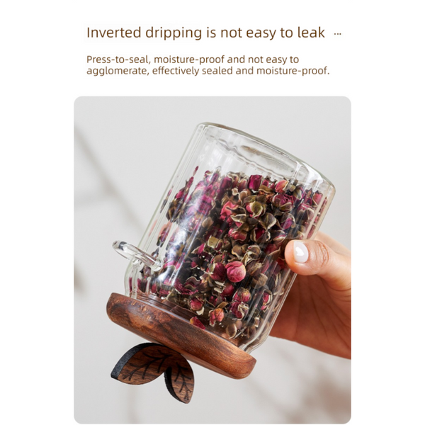 500Ml Premium Borosilicate Glass Storage Jar With Acacia Wood Lid & Integrated Spoon A€“ Airtight Moisture Proof Kitchen Canister For Tea Coffee And S
