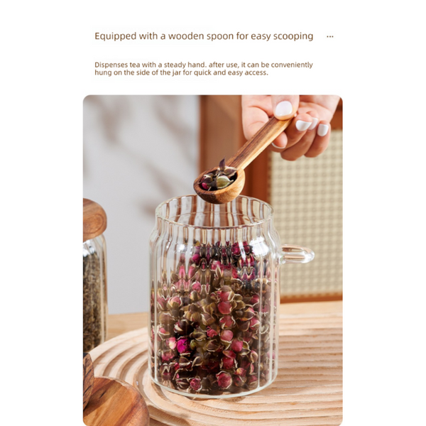 500Ml Premium Borosilicate Glass Storage Jar With Acacia Wood Lid & Integrated Spoon A€“ Airtight Moisture Proof Kitchen Canister For Tea Coffee And S