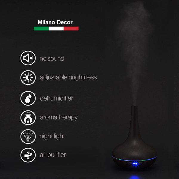Milano Decor Ultrasonic Aroma Diffuser Dark Wood Grain Color Diffusers
