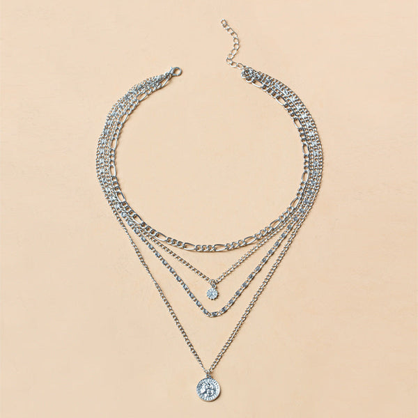 Veile Studios Chunky Gold Necklace Charm For Women Layered Silver Coin Jewelry Necklaces & Pendants