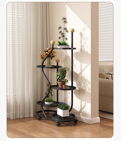 Mobile Flower Stand With Wheels Multi Layer Metal Plant Shelf For Living Room And Balcony Floor Standing Planter Rack Plant Stands