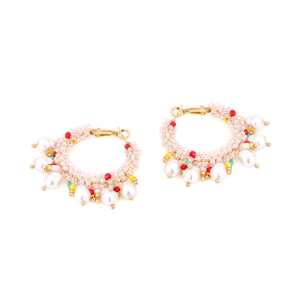 Veile Studios Bohemian Crystal Pearl Beaded Women Fashion Hoop Jewelry Accessories Earrings