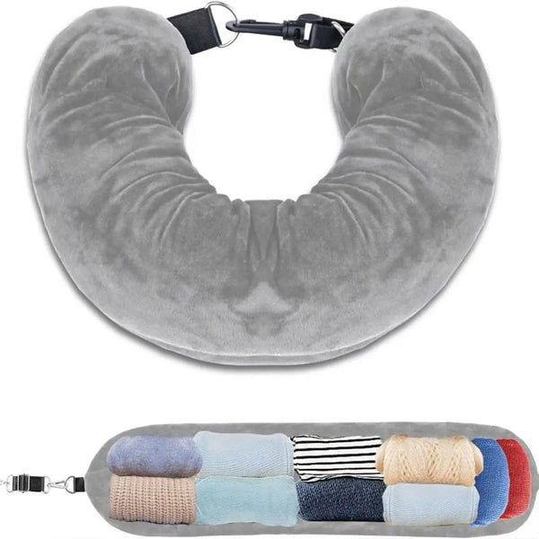 Airplane Travel Sleeping Pillow U Shaped Velvet Pillowcase Fillable Design With Storage Pouch Pillow Cases