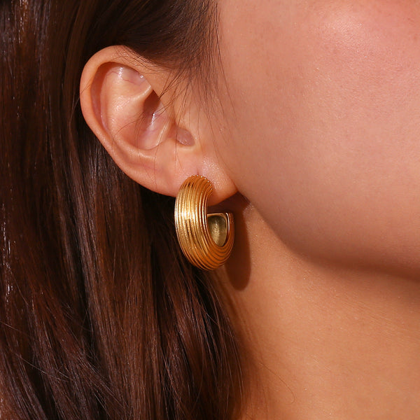Veile Studios And American Fashion Retro C Shaped Brushed Gold Finish Earrings