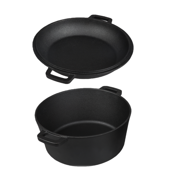 Toque 5.84L Double Dutch Oven 2 In 1 Cast Iron Pan Black Saucepans & Stockpots