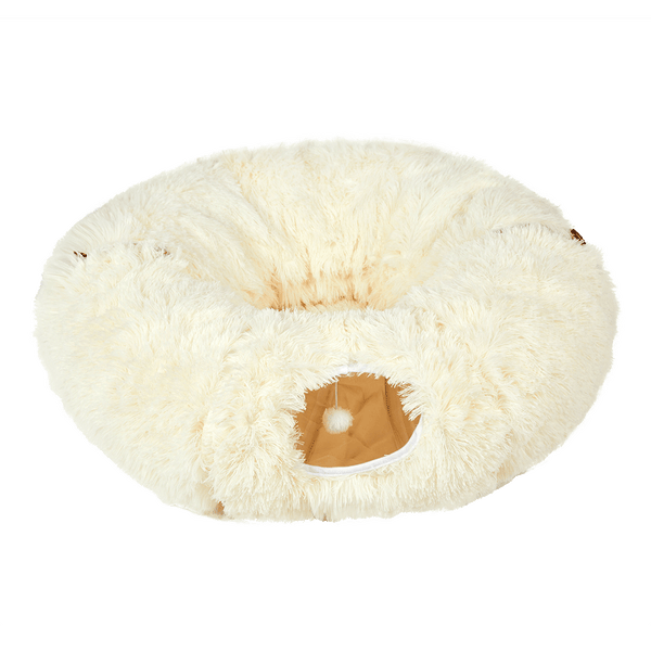 Pawz Cat Tunnel Foldable Fluffy Plush Play Tube Beige Cat Toys