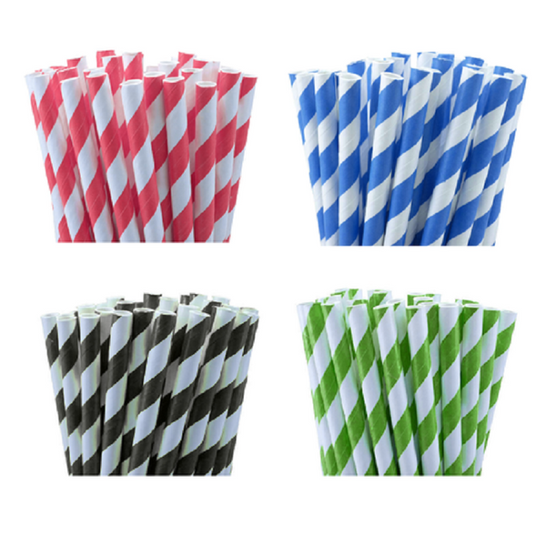 50 Pack Green White Drinking Straws Biodegradable Eco Paper Birthday Party Event Bistro Bar Cafe Take Away