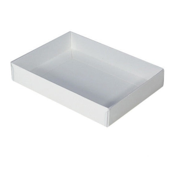 My Decorations 50 Pack Of White Card Box Clear Slide On Lid 17 X 25 5Cm Large Beauty Product Gift Giving Hamper Tray Merch Fashion Cake Sweets Xmas Gi