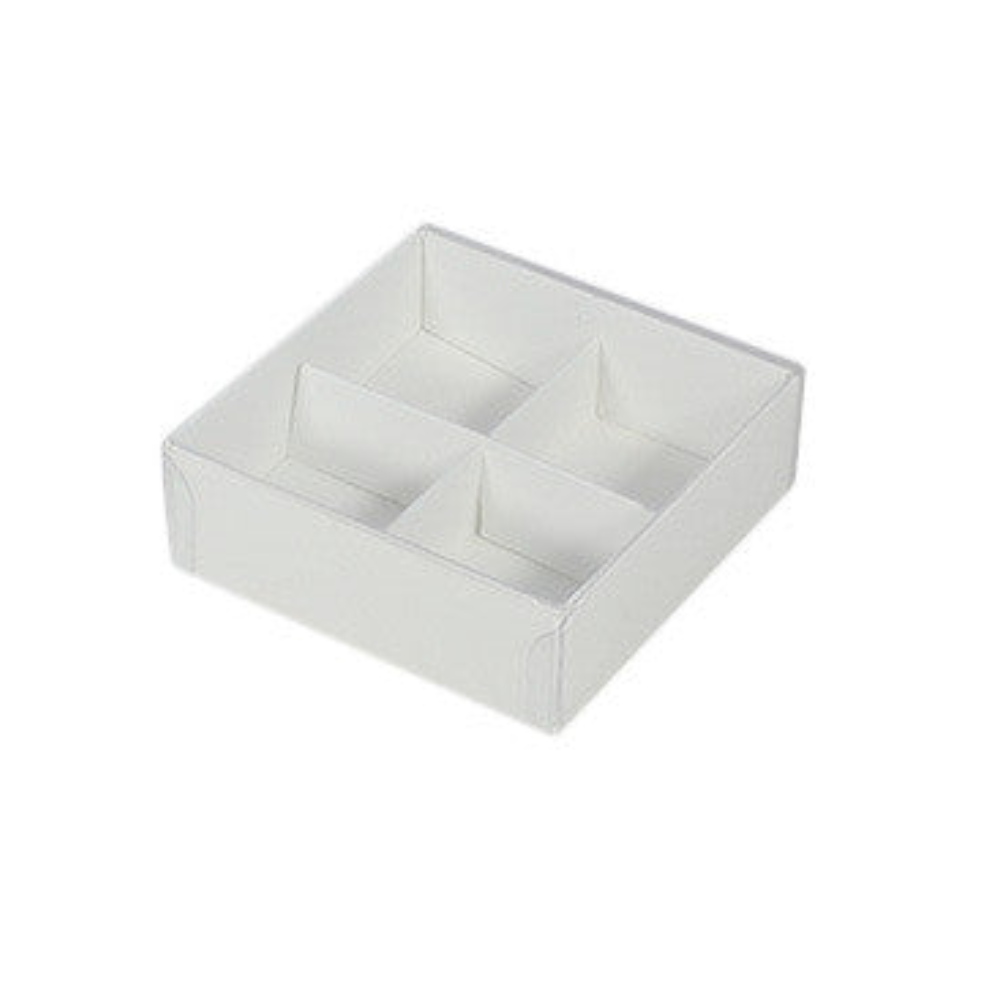 My Decorations 50 Pack Of White Card Chocolate Sweet Soap Product Reatail Gift Box 4 Bay Compartments Clear Slide On Lid 8X8x3cm Favours & Party Bag F