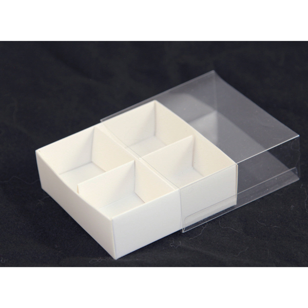 My Decorations 50 Pack Of White Card Chocolate Sweet Soap Product Reatail Gift Box 4 Bay Compartments Clear Slide On Lid 8X8x3cm Favours & Party Bag F