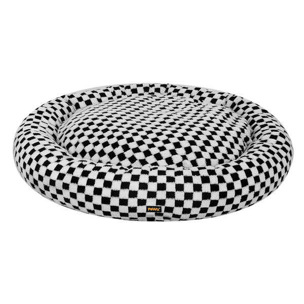 Pawz Circular Plush Dog Cosy Bed Calming Pet 70Cm X 11Cm Black And White Pet Beds