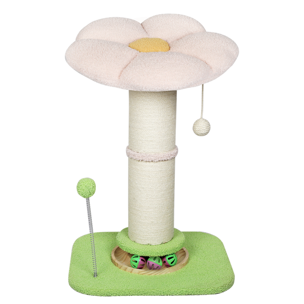 Pawz Cat Scratching Post Flower 61.5Cm Tree Tower Pink And Green Furniture & Scratchers