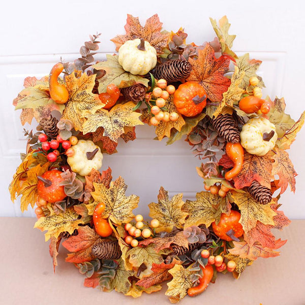 Halloween Artificial Maple Leaf Pumpkin Decoration Thanksgiving Autumn Wreath