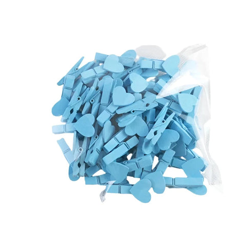 50Pcs Heart Pink Blue Wooden Photo Clips Memo Paper Peg Clothespin Stationery Office Party Decoration Accessories 35*7Mm Paper Products