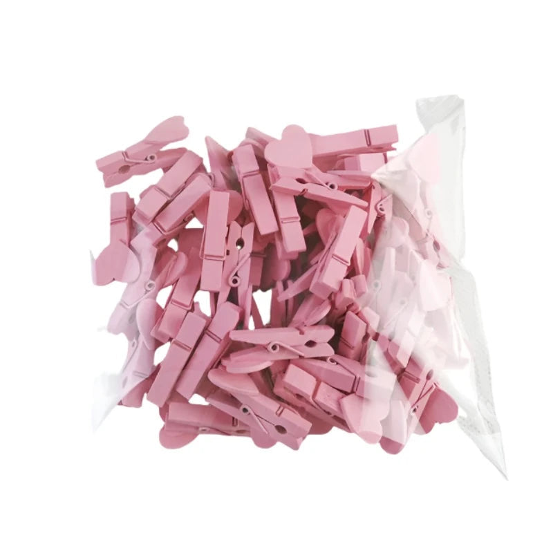 Paper Products 50Pcs Heart Pink Blue Wooden Photo Clips Memo Paper Peg Clothespin Stationery Office Party Decoration Accessories 35*7Mm