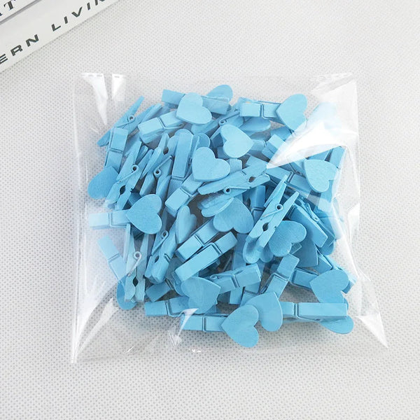 Paper Products 50Pcs Heart Pink Blue Wooden Photo Clips Memo Paper Peg Clothespin Stationery Office Party Decoration Accessories 35*7Mm