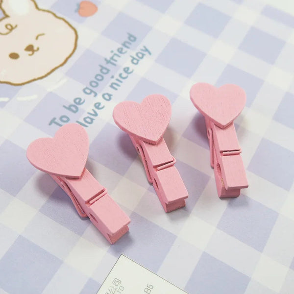 Paper Products 50Pcs Heart Pink Blue Wooden Photo Clips Memo Paper Peg Clothespin Stationery Office Party Decoration Accessories 35*7Mm