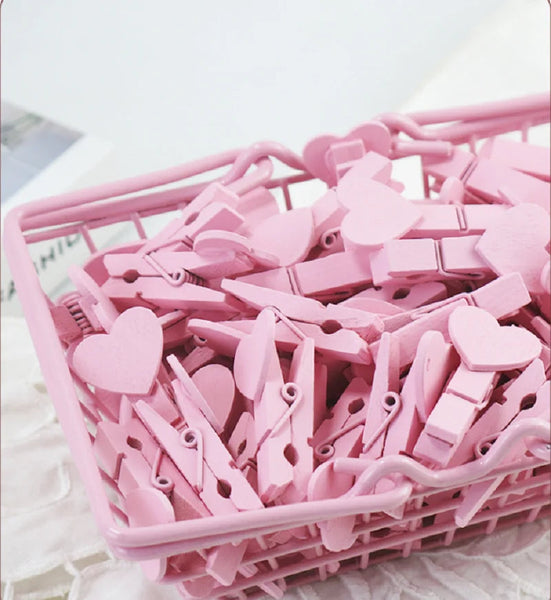 Paper Products 50Pcs Heart Pink Blue Wooden Photo Clips Memo Paper Peg Clothespin Stationery Office Party Decoration Accessories 35*7Mm