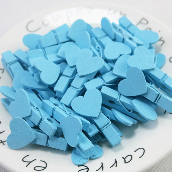 Paper Products 50Pcs Heart Pink Blue Wooden Photo Clips Memo Paper Peg Clothespin Stationery Office Party Decoration Accessories 35*7Mm