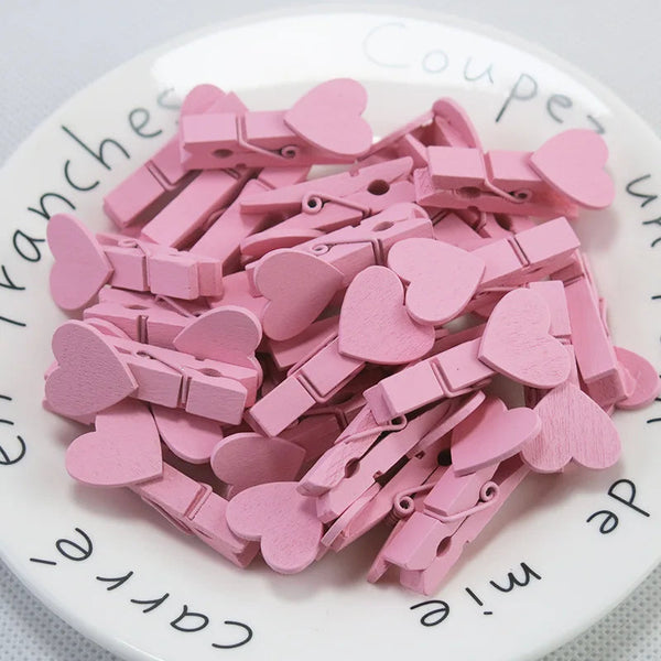Paper Products 50Pcs Heart Pink Blue Wooden Photo Clips Memo Paper Peg Clothespin Stationery Office Party Decoration Accessories 35*7Mm