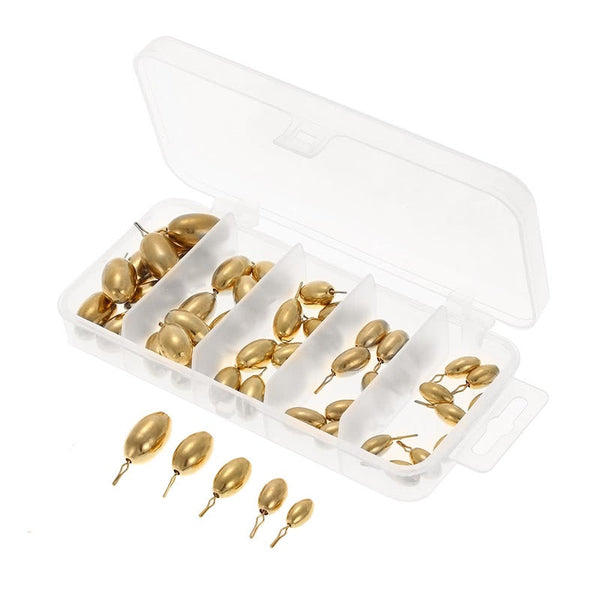 50Pcs Assorted Copper Sinker Bulk Set Box Elliptic Swivel Kit Casting Drop Fishing Tackle Accessories Sinkers & Weights