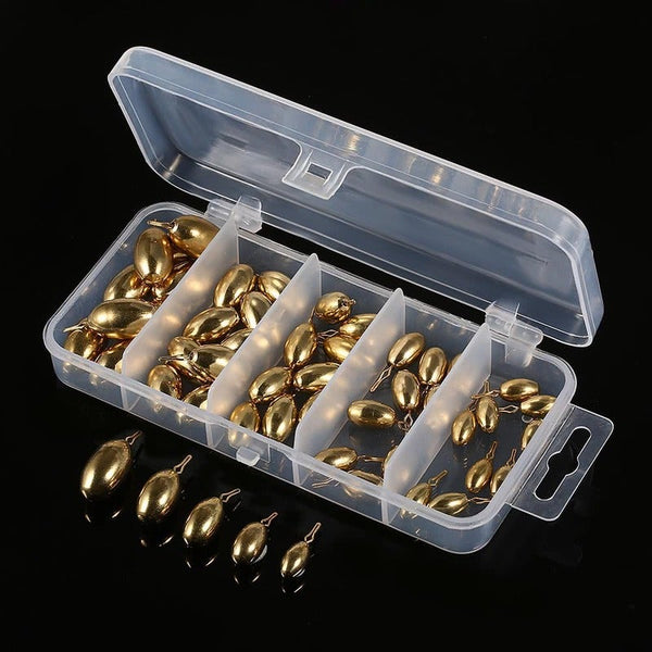 50Pcs Assorted Copper Sinker Bulk Set Box Elliptic Swivel Kit Casting Drop Fishing Tackle Accessories Sinkers & Weights