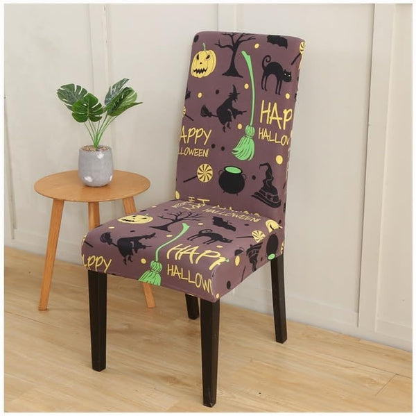 Chair Cover Halloween Icons Design Anti Dirt Elastic Material Dining Room Kitchen Slipcovers
