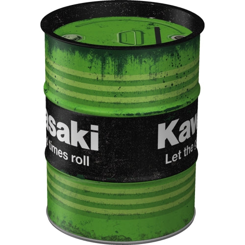 Nostalgic Art Money Box Oil Barrel Kawasaki Steel Tin With Removable Lid Money Boxes