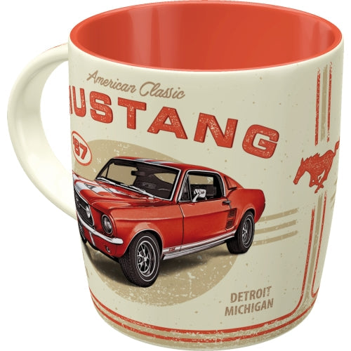 Nostalgic Art Ceramic Mug Featuring Ford Mustang Gt 1967 Red Design Mugs
