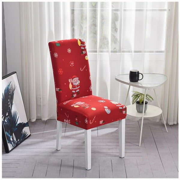 Chair Cover Red Santa Gift Snowman Design Anti Dirt Elastic Material Slipcovers