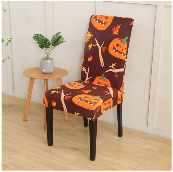 Chair Cover Orange Pumpkin Twig Design Anti Dirt Elastic Material Slipcovers
