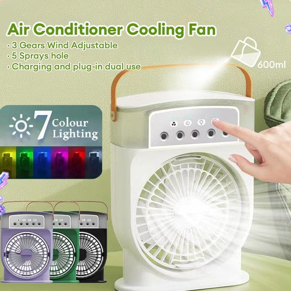 Usb Air Conditioner Cooling Fan With 5 Sprays 7 Color Light 600Ml Water Tank Mist Cooler Humidifiers Portable Air Conditioners