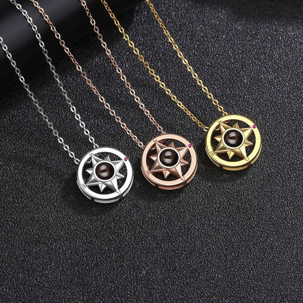 Simple And Versatile With 100 Languages Compass Projection Necklace Accessories Customized Photo Engraving Pendant Necklaces & Pendants