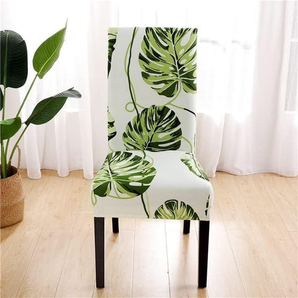 Chair Cover Green Leaves Design Anti Dirt Elastic Material For Dining Room Kitchen Slipcovers