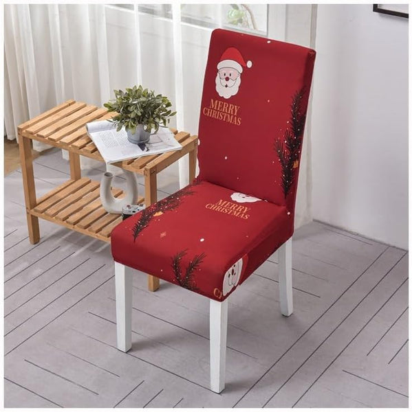 Chair Cover Maroon Santa Gift Tree Design Anti Dirt Elastic For Dining Room Slipcovers