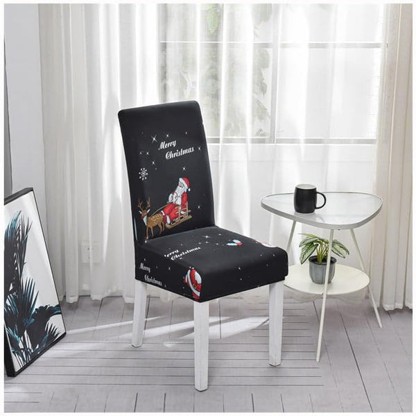 Chair Cover Black Santa Reindeer Sly Design Anti Dirt Elastic Material Slipcovers