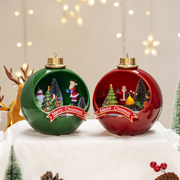 Christmas Light Up Musical Red Ball House Ornament Classical Resin Holiday Decoration Seasonal Decorations
