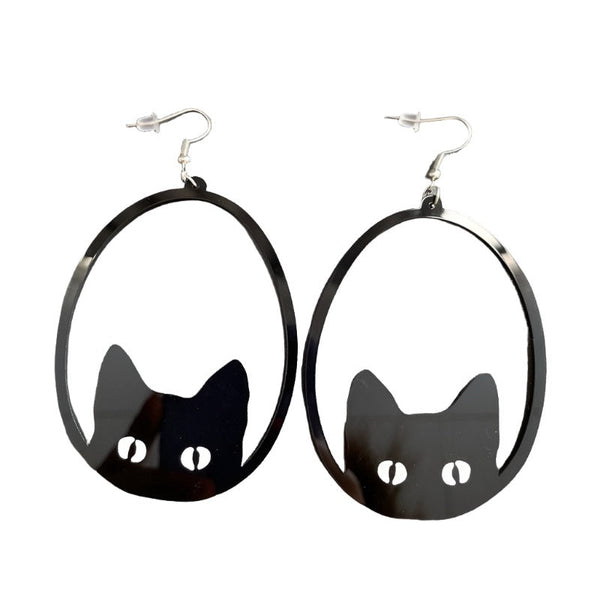 Veile Studios Acrylic Dangle Round Asymmetric Black Animals Drop Jewellery Earrings
