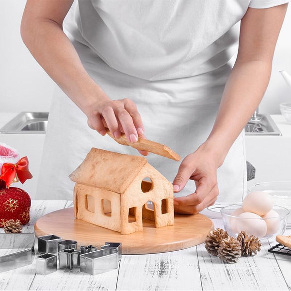 10Pcs 3D Gingerbread House Stainless Steel Christmas Set Cookie Cutters