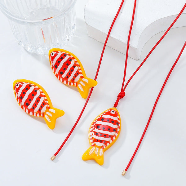 Veile Studios Fish Necklace Set Combination Women's Joker Pendant Accessories Earrings