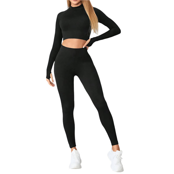 Neck Long Sleeve Top And Leggings Active Set Tracksuits & Sets