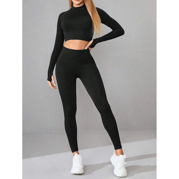 Neck Long Sleeve Top And Leggings Active Set Tracksuits & Sets