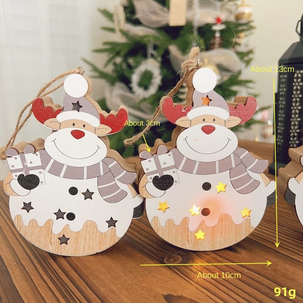Christmas Nordic Style Decorations Window Display Santa Claus Snowman Glowing Wooden Hanging Ornament 2 Of Them Seasonal Decorations