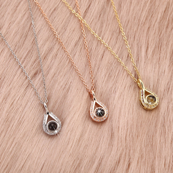 Waterdrop Shaped Fashion Projection Necklace With 100 Languages. I Love You. Color Photos Customized Lover Accessories Necklaces & Pendants