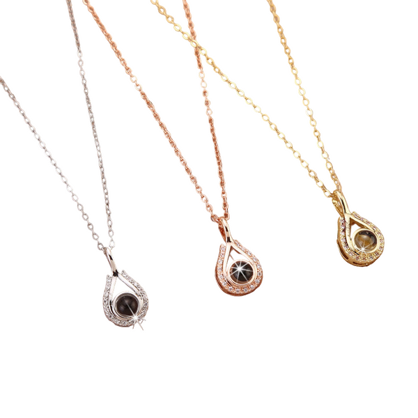Waterdrop Shaped Fashion Projection Necklace With 100 Languages. I Love You. Color Photos Customized Lover Accessories Necklaces & Pendants